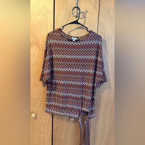 Worthington Maroon and Beige Chevron Blouse
